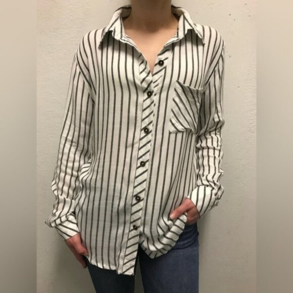 Anthropologie Ash and Ember Boyfriend Button Down Shirt Striped Long Sleeve XS - Picture 7 of 16